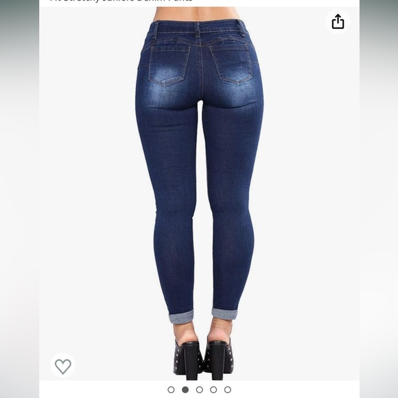 NWT New Tengfu Size 6 Skinny Distressed Denim Blue Jeans Cuffed - Picture 2 of 12